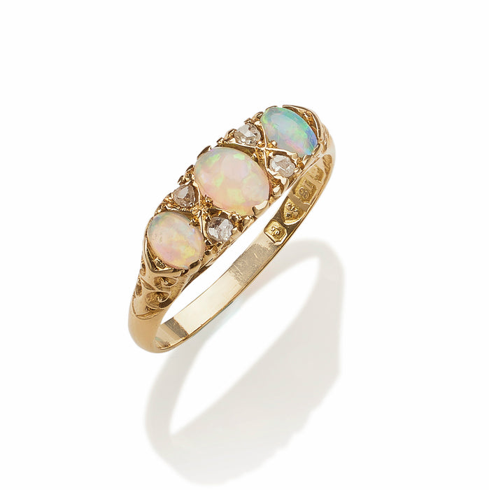 Macklowe Gallery English Precious Opal and Rose-cut Diamond Ring