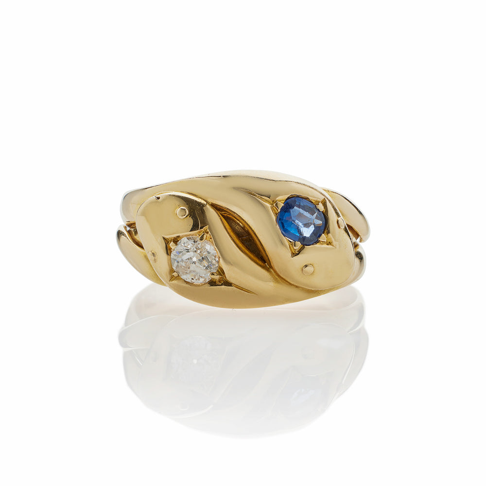 Macklowe Gallery Sapphire and Diamond Twinstone Double Snake Ring