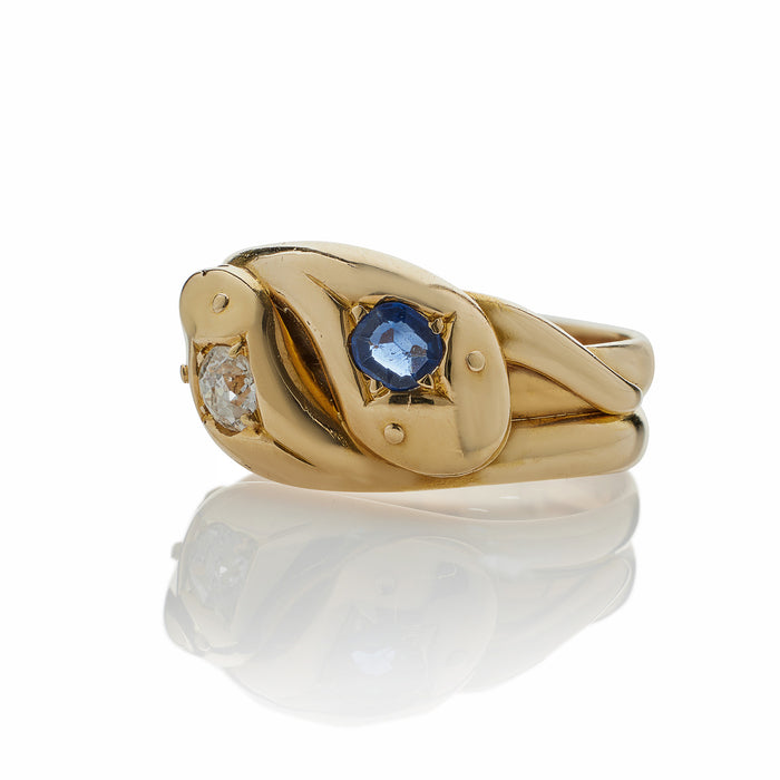 Macklowe Gallery Sapphire and Diamond Twinstone Double Snake Ring