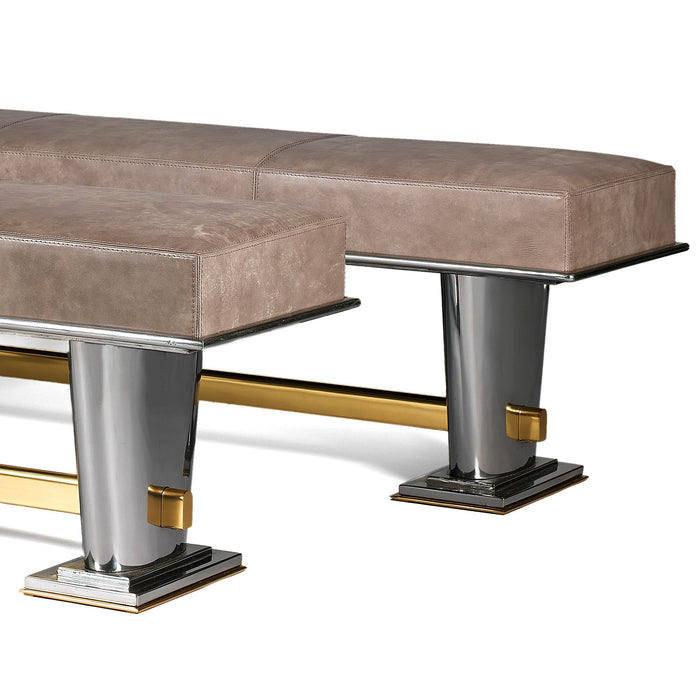 Macklowe Gallery Raymond Subes Pair of Polished Bronze and Leather Benches