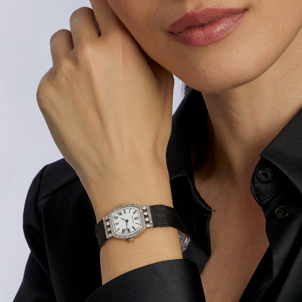 
                      
                        Macklowe Gallery Cartier Paris “Tortue” Diamond and Grosgrain Wristwatch
                      
                    