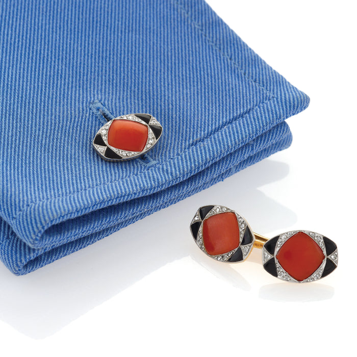 Coral and Onyx Double-Sided Cuff Links