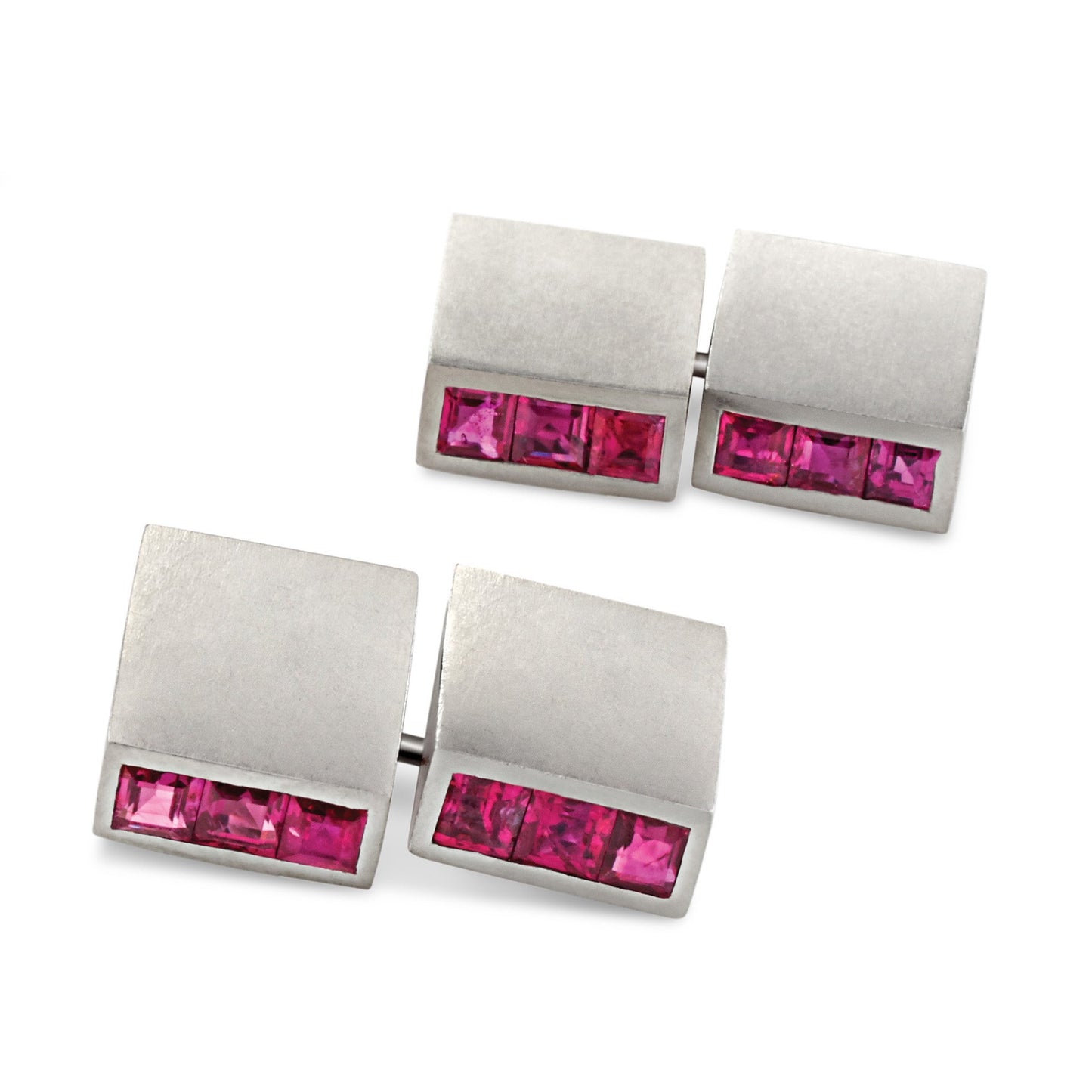 Macklowe Gallery Ruby and Platinum Bar Cuff Links