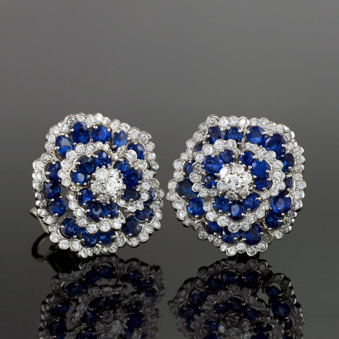 Macklowe Gallery Van Cleef & Arpels Sapphire and Diamond "Camellia" Earrings