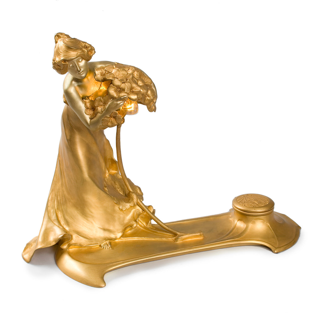 
                      
                        Macklowe Gallery Charles Korschann Lighted Gilt Bronze Figural Sculpture and Inkwell
                      
                    