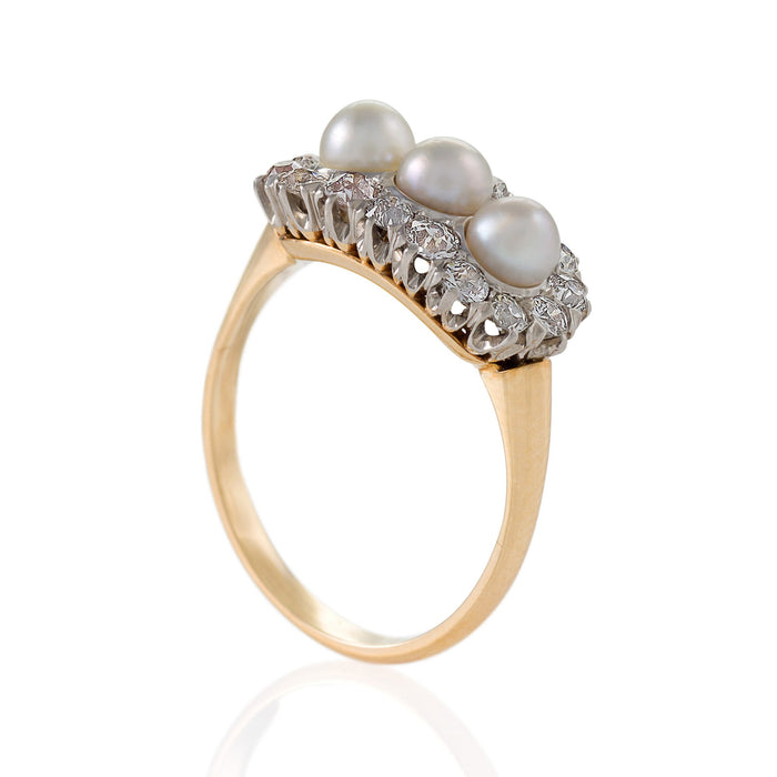 Macklowe Gallery Triple Pearl and Diamond Ring