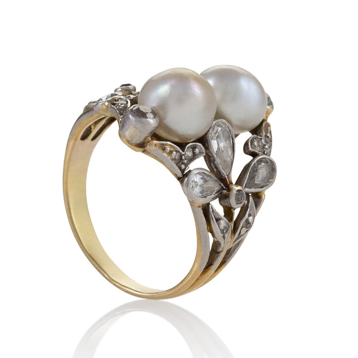 Macklowe Gallery Double Pearl and Diamond Ring