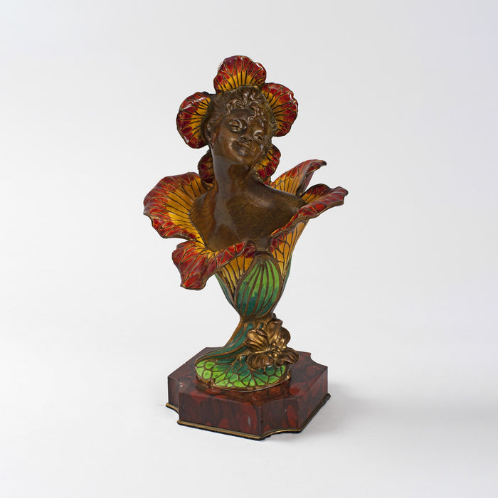 Macklowe Gallery Henri Godet Enameled Bronze "Femme Fleur" Sculpture